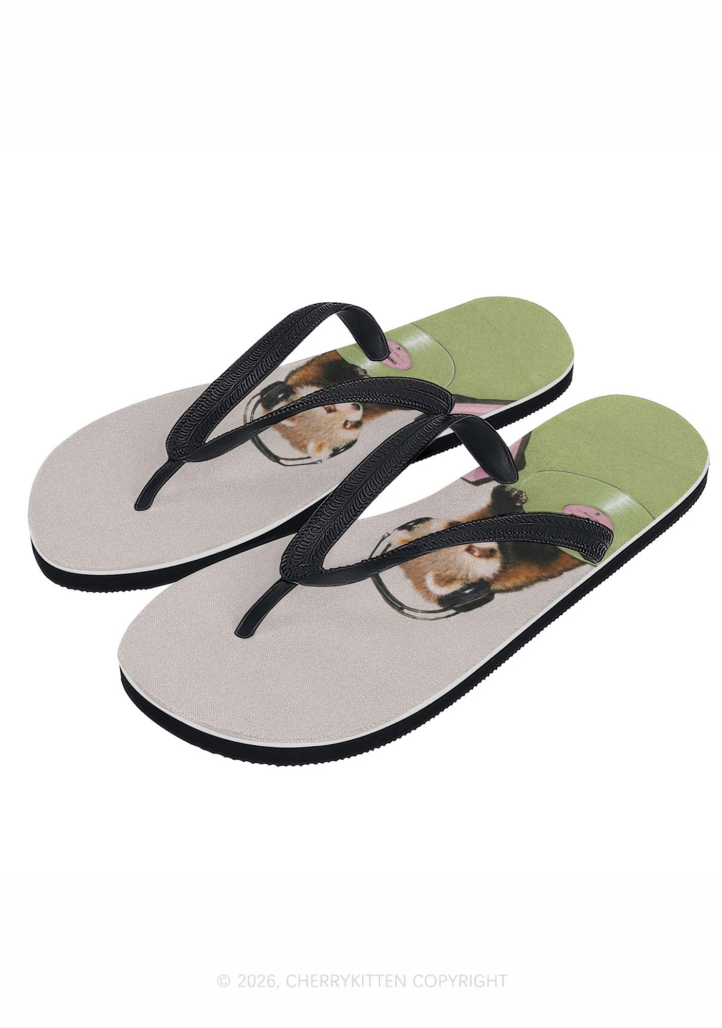 Red Panda DJ Y2K Print Flip Flops Cherrykitten