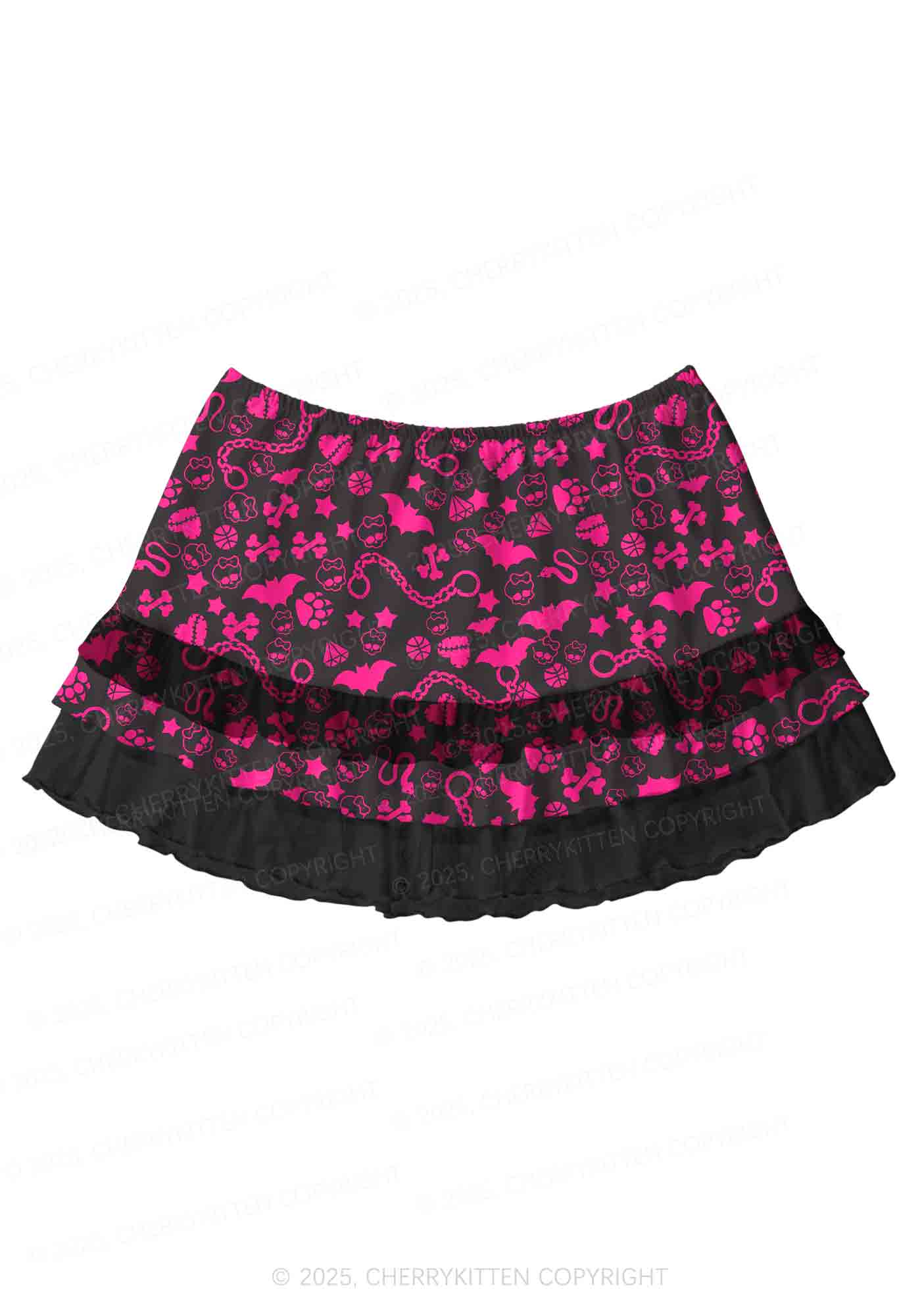 Chains And Bats Valentine's Day Y2K Print Mini Layered Skirt Cherrykitten