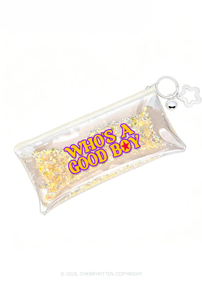 Whos A Good Boy Y2K Quicksand Transparent Pencil Pouch Cherrykitten
