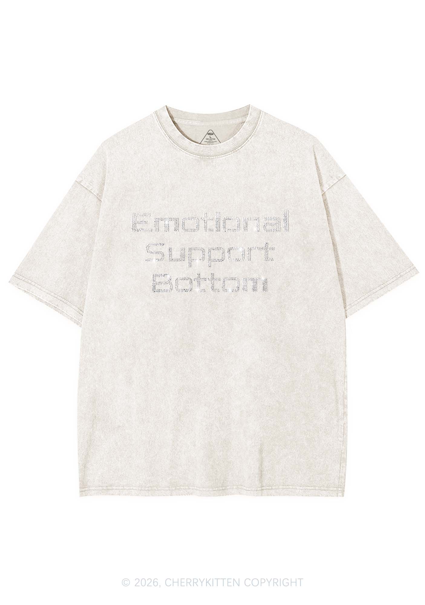 Rhinestone Emotional Support Bottom Pride Y2K Shirts Washed Tee Cherrykitten