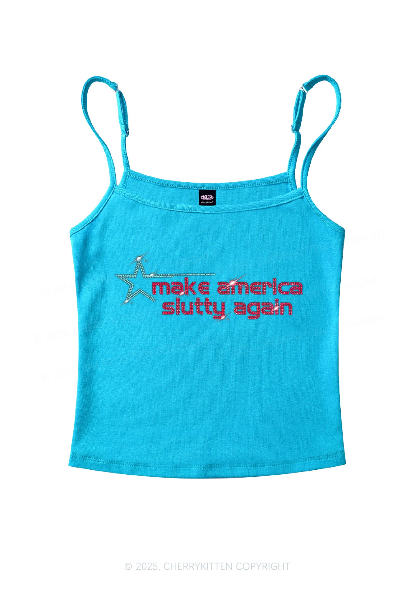 Rhinestone Make America Slxtty Again Y2K Spaghetti Strap Cami Cherrykitten