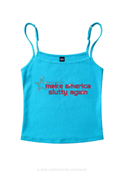 Rhinestone Make America Slxtty Again Y2K Spaghetti Strap Cami Cherrykitten