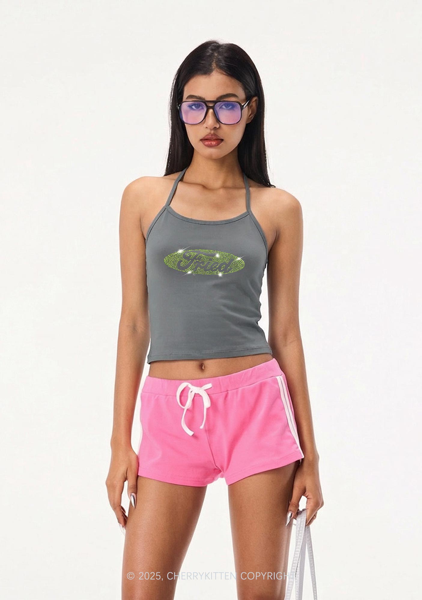Rhinestone Fried Y2K Halter Neck Cami Cherrykitten