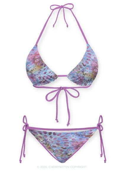 Purple Fluid Spotted Y2K Print Bikini Set Cherrykitten