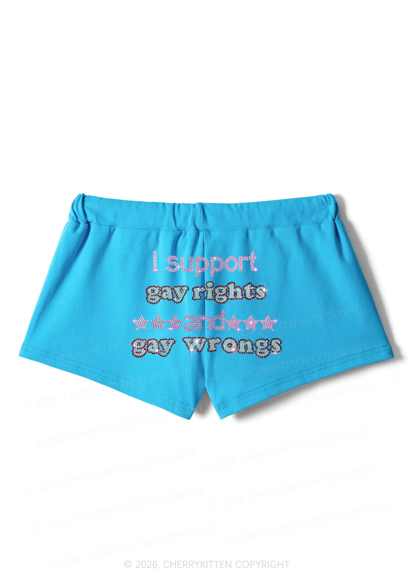Rhinestone I Support Gay Rights Y2K Drawstring Mini Shorts Cherrykitten