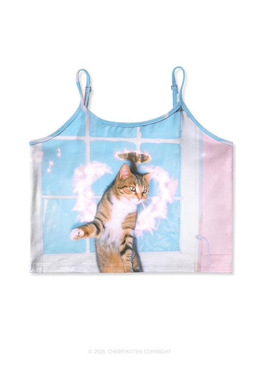 Disco Cat Y2K Print Cami Crop Top Cherrykitten