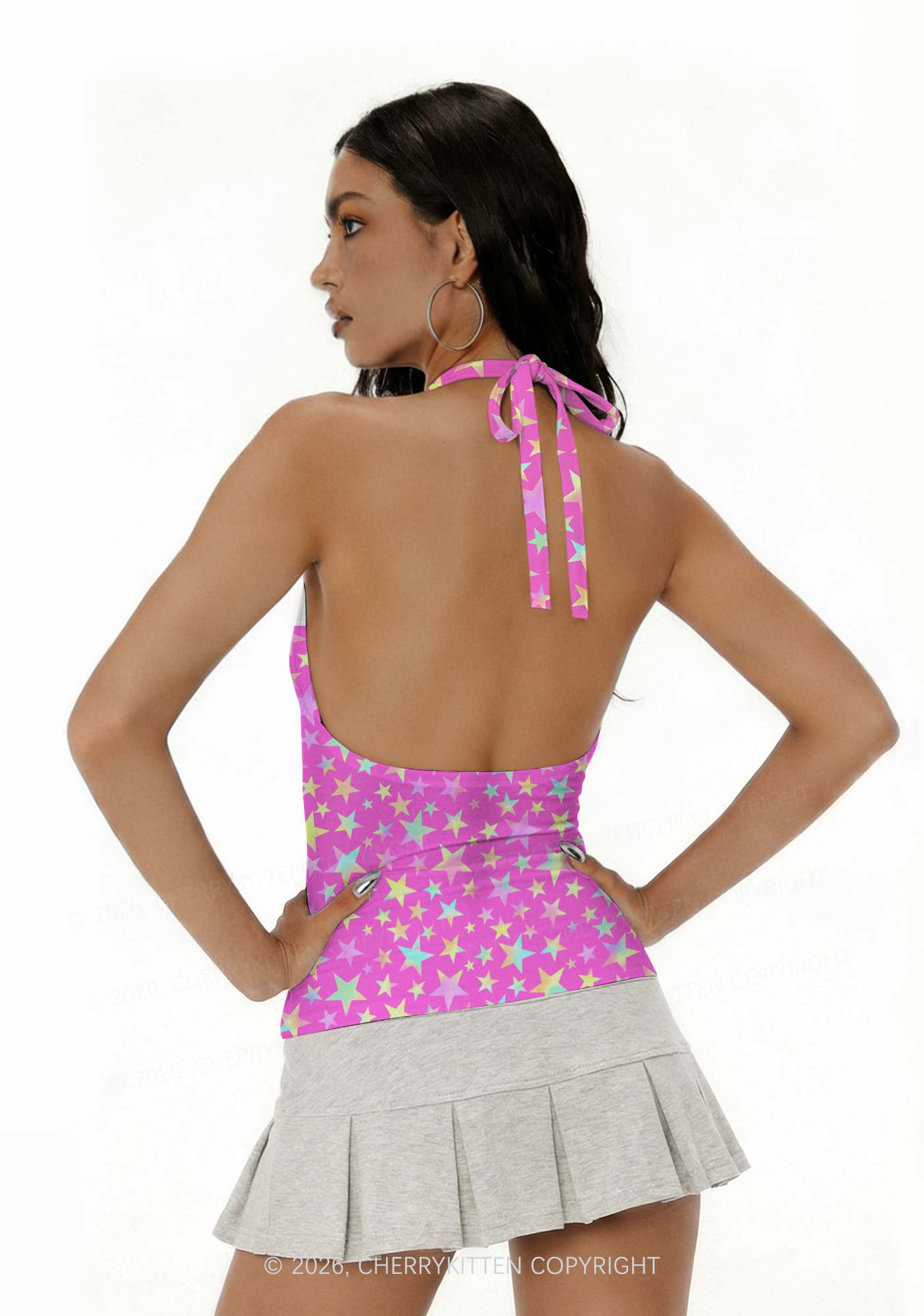 Hot Pink Alpha Male Pride Y2K Print Halter Deep V Neck Cami Cherrykitten