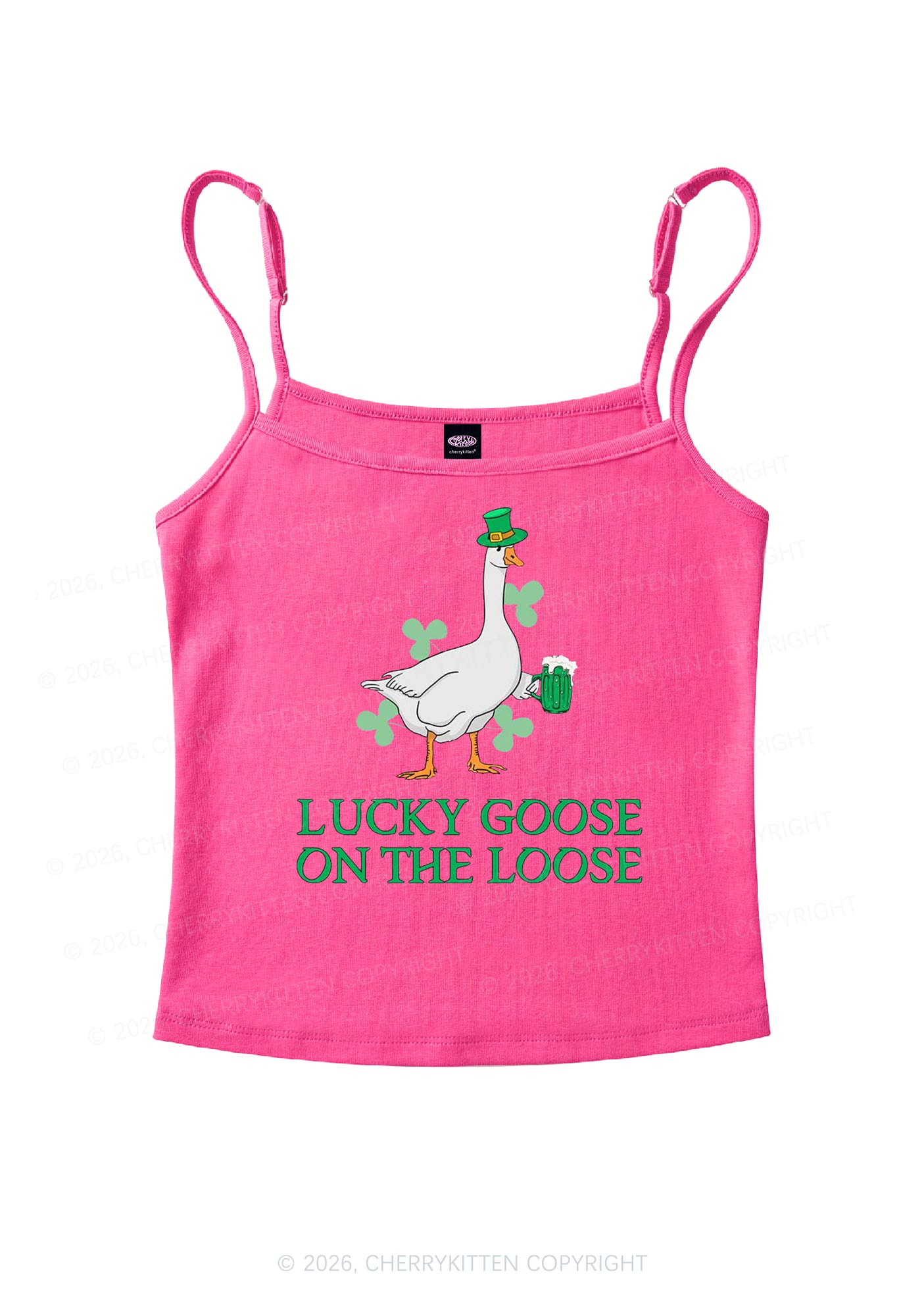 Lucky Goose On The Loose St Patricks Y2K Spaghetti Strap Cami Cherrykitten