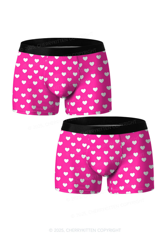 White Heart On Pink Valentine's Day Y2K Print Couples Boxer Briefs Set Cherrykitten