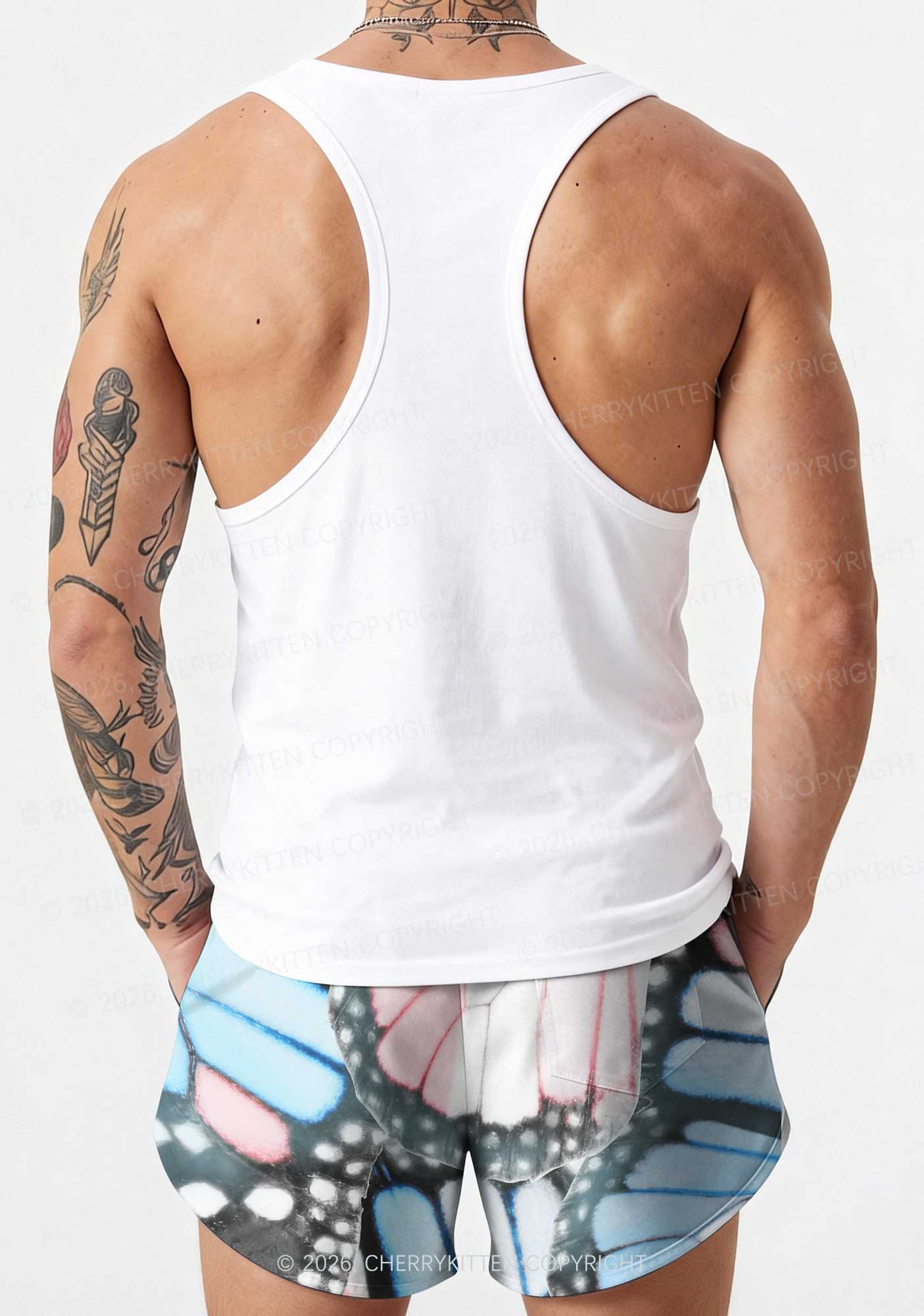 Trans Butterfly Wing Pride Y2K Print Men Beach Shorts Cherrykitten