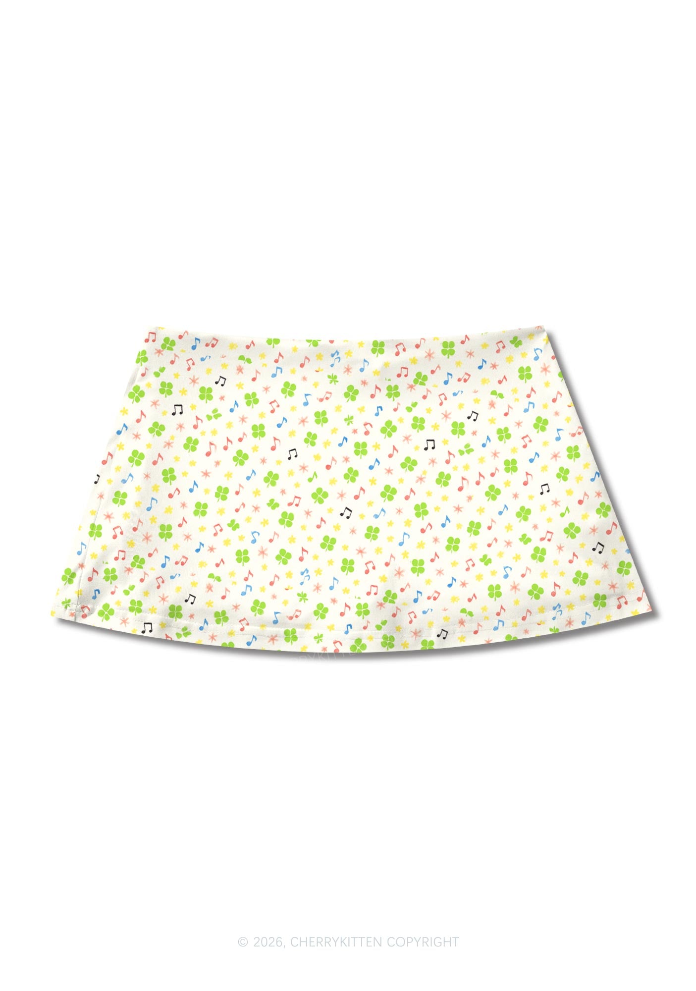 Music Notes Clover Stars St Patricks Y2K Print Mini Skirt Cherrykitten