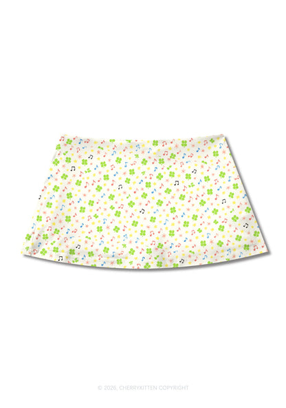 Music Notes Clover Stars St Patricks Y2K Print Mini Skirt Cherrykitten