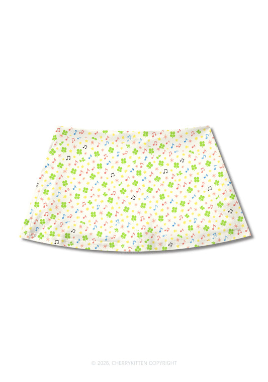 Music Notes Clover Stars St Patricks Y2K Print Mini Skirt Cherrykitten