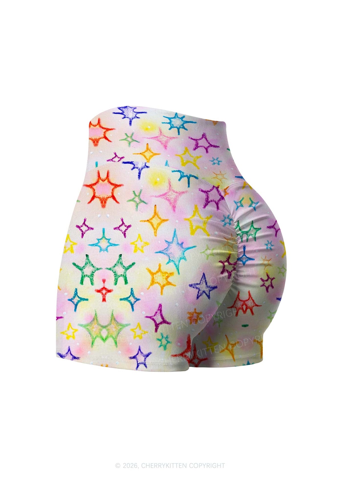 Rainbow Star Y2K Print Gym Shorts Cherrykitten