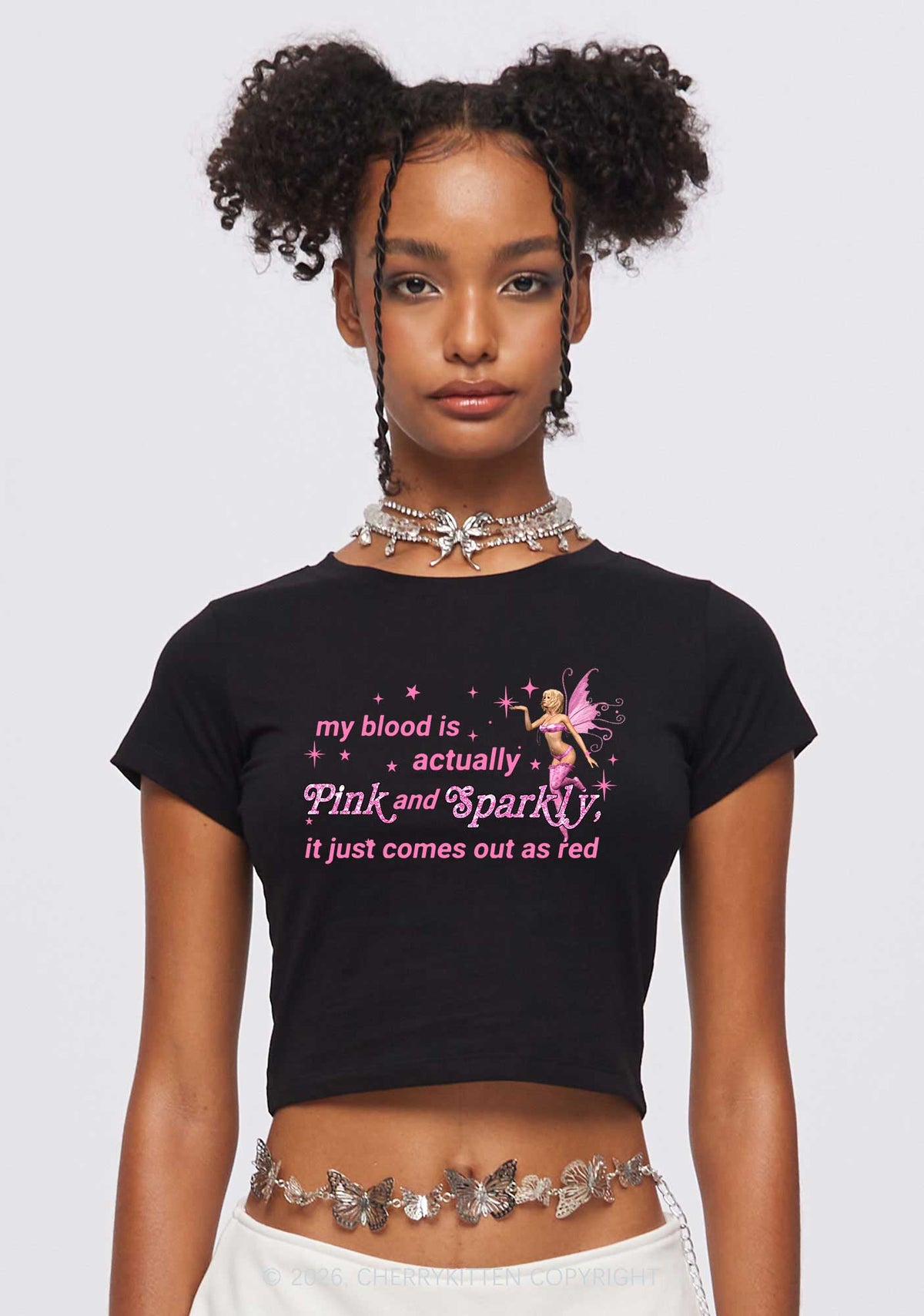 My Blood Is Pink And Sparkly Y2K Baby Tee Cherrykitten