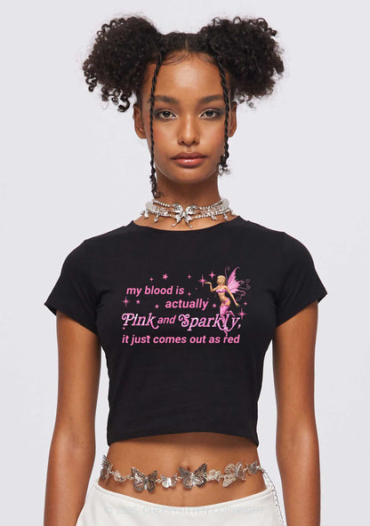My Blood Is Pink And Sparkly Y2K Baby Tee Cherrykitten
