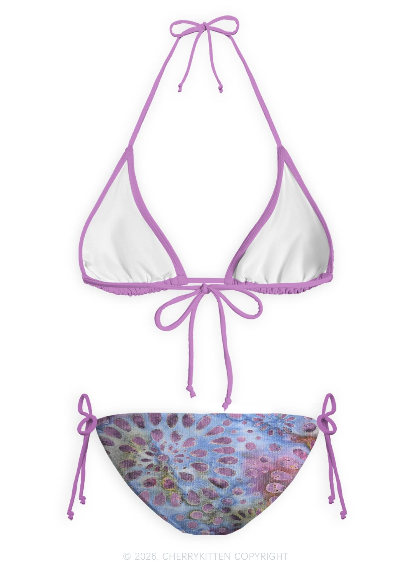 Purple Fluid Spotted Y2K Print Bikini Set Cherrykitten