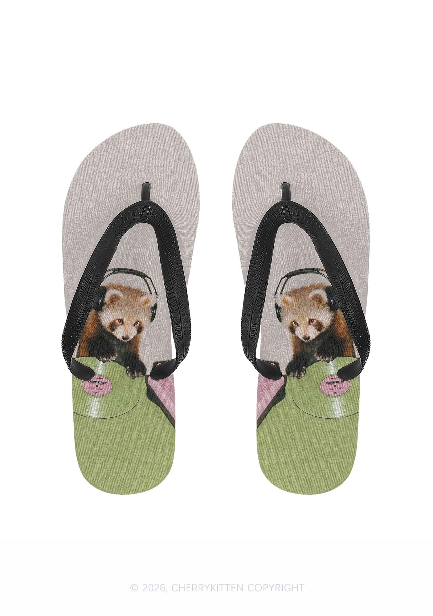 Red Panda DJ Y2K Print Flip Flops Cherrykitten