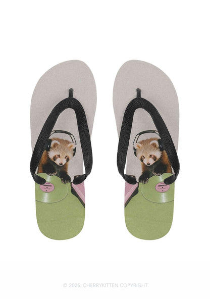 Red Panda DJ Y2K Print Flip Flops Cherrykitten