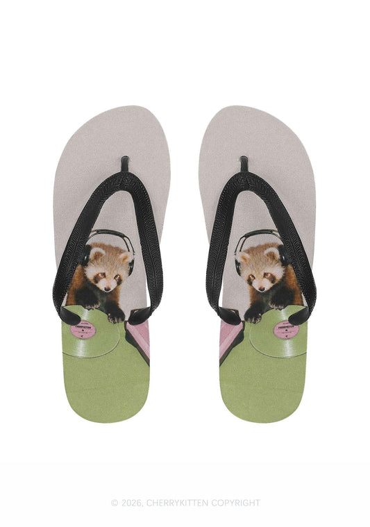 Red Panda DJ Y2K Print Flip Flops Cherrykitten