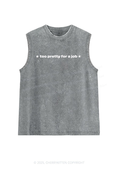 Too Pretty For Job Y2K Washed Muscle Tank Cherrykitten