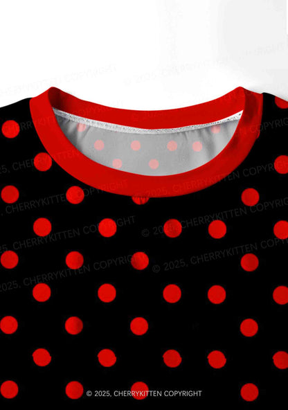 Red Dots On Black Valentine's Day Y2K Print Long Sleeve Pajama Set Cherrykitten