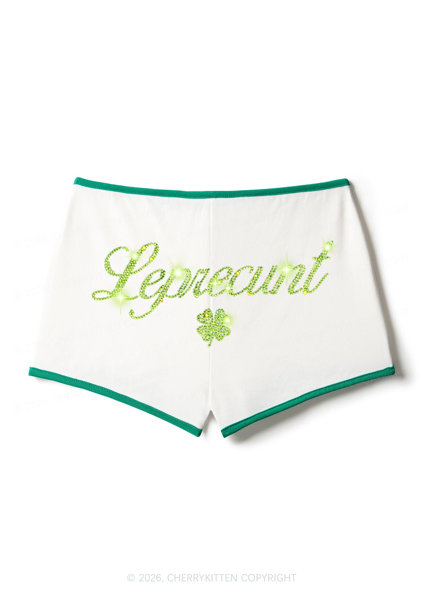 Rhinestone Leprecunt St Patricks Y2K Booty Shorts Cherrykitten