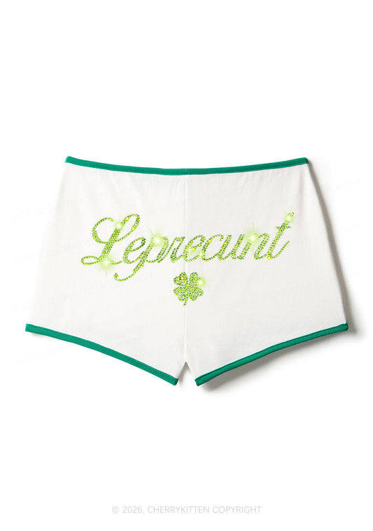 Rhinestone Leprecunt St Patricks Y2K Booty Shorts Cherrykitten