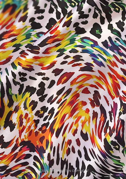 Rainbow Leopard Pride Y2K Print Satin Cowl Neck Slip Dress Cherrykitten