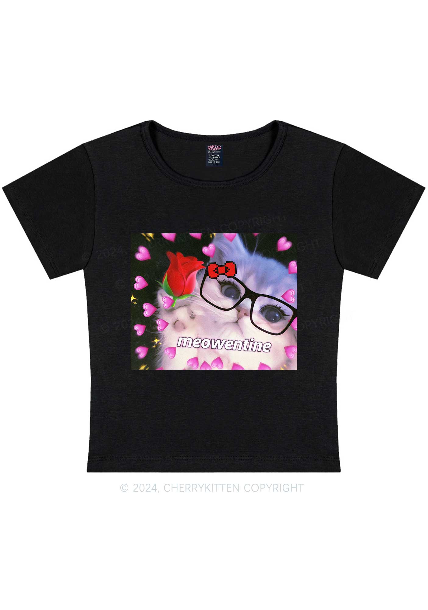Meowentine Kitten Y2K Valentine's Day Baby Tee Cherrykitten