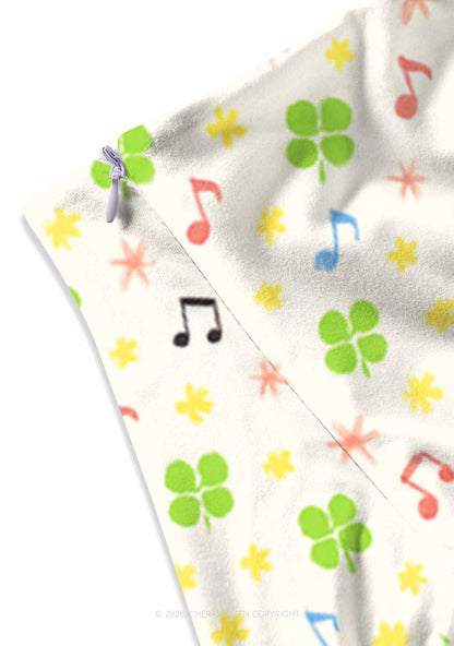 Music Notes Clover Stars St Patricks Y2K Print Mini Skirt Cherrykitten