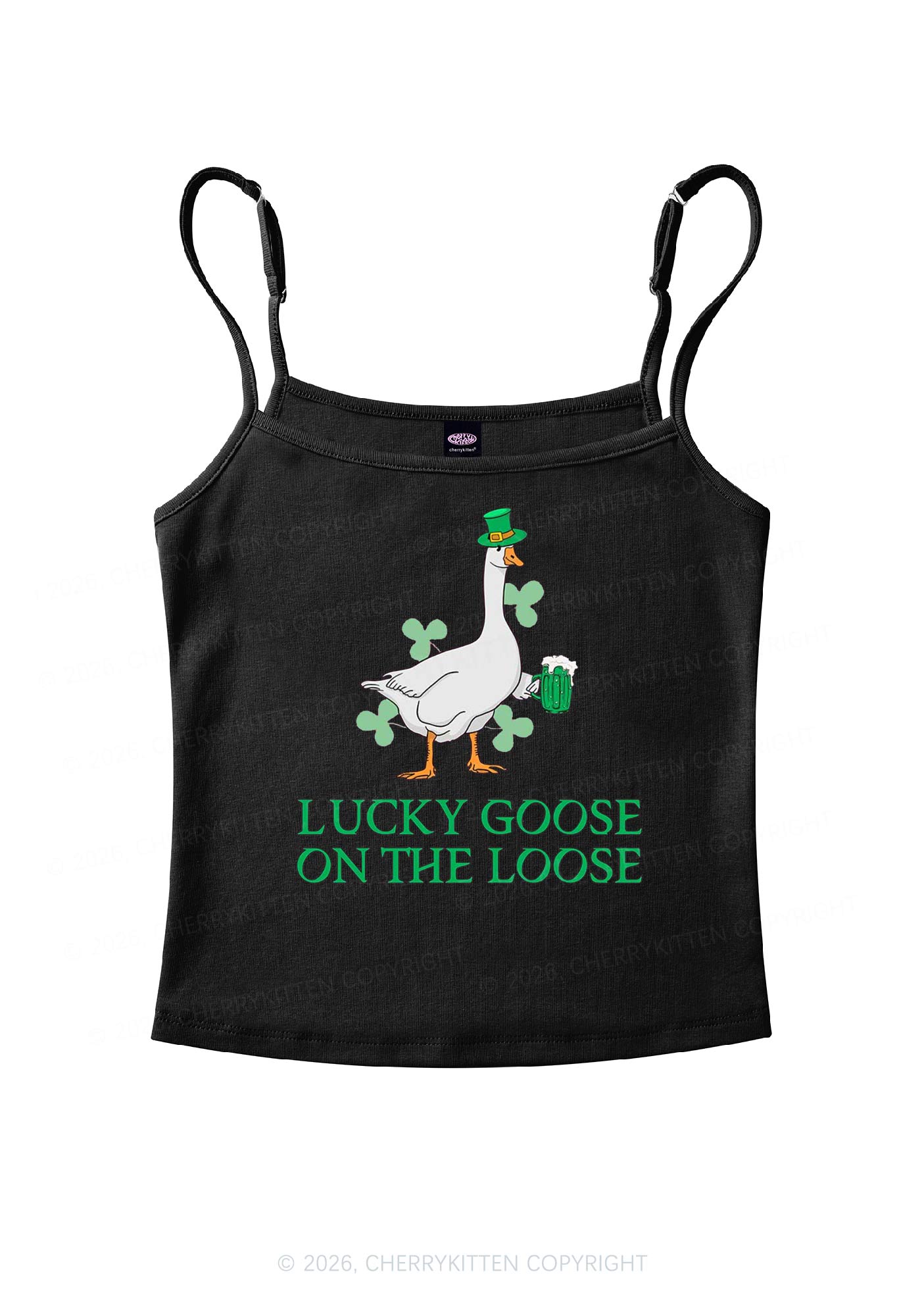 Lucky Goose On The Loose St Patricks Y2K Spaghetti Strap Cami Cherrykitten