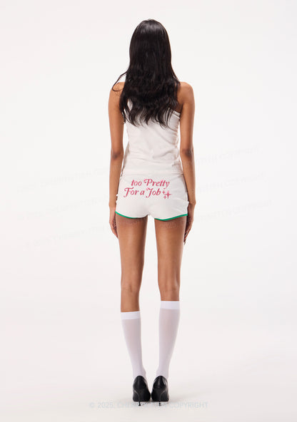 Rhinestone Too Pretty For Job Y2K Booty Shorts Cherrykitten