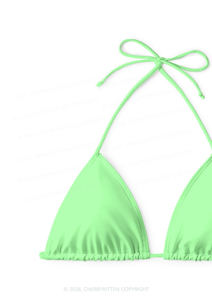 Lime Green Plain Y2K Print Bikini Set Cherrykitten