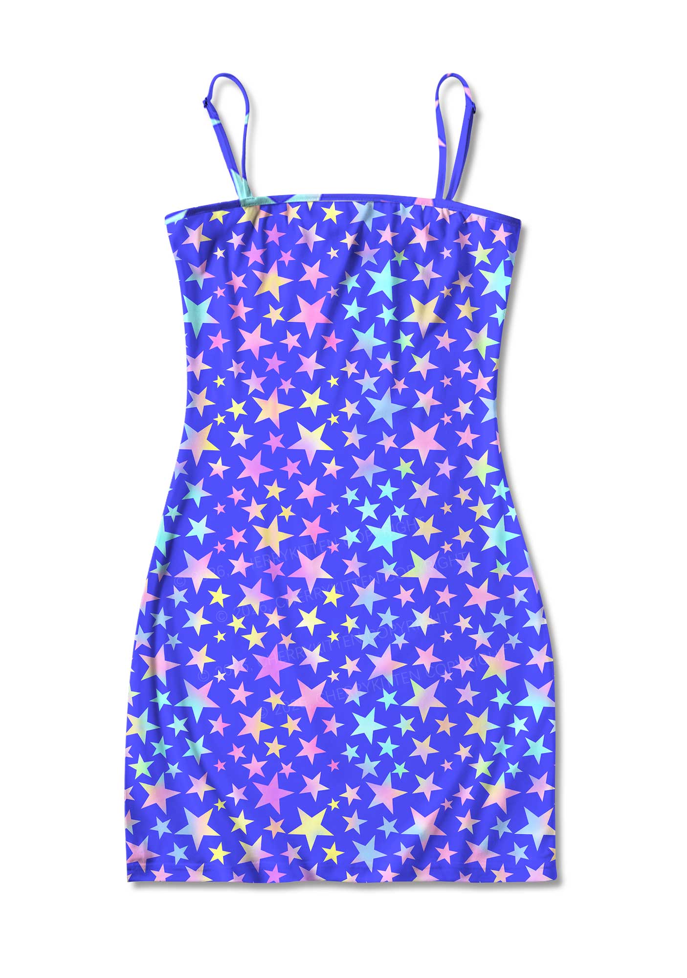 Rainbow Star On Purple Y2K Print Slip Dress Cherrykitten
