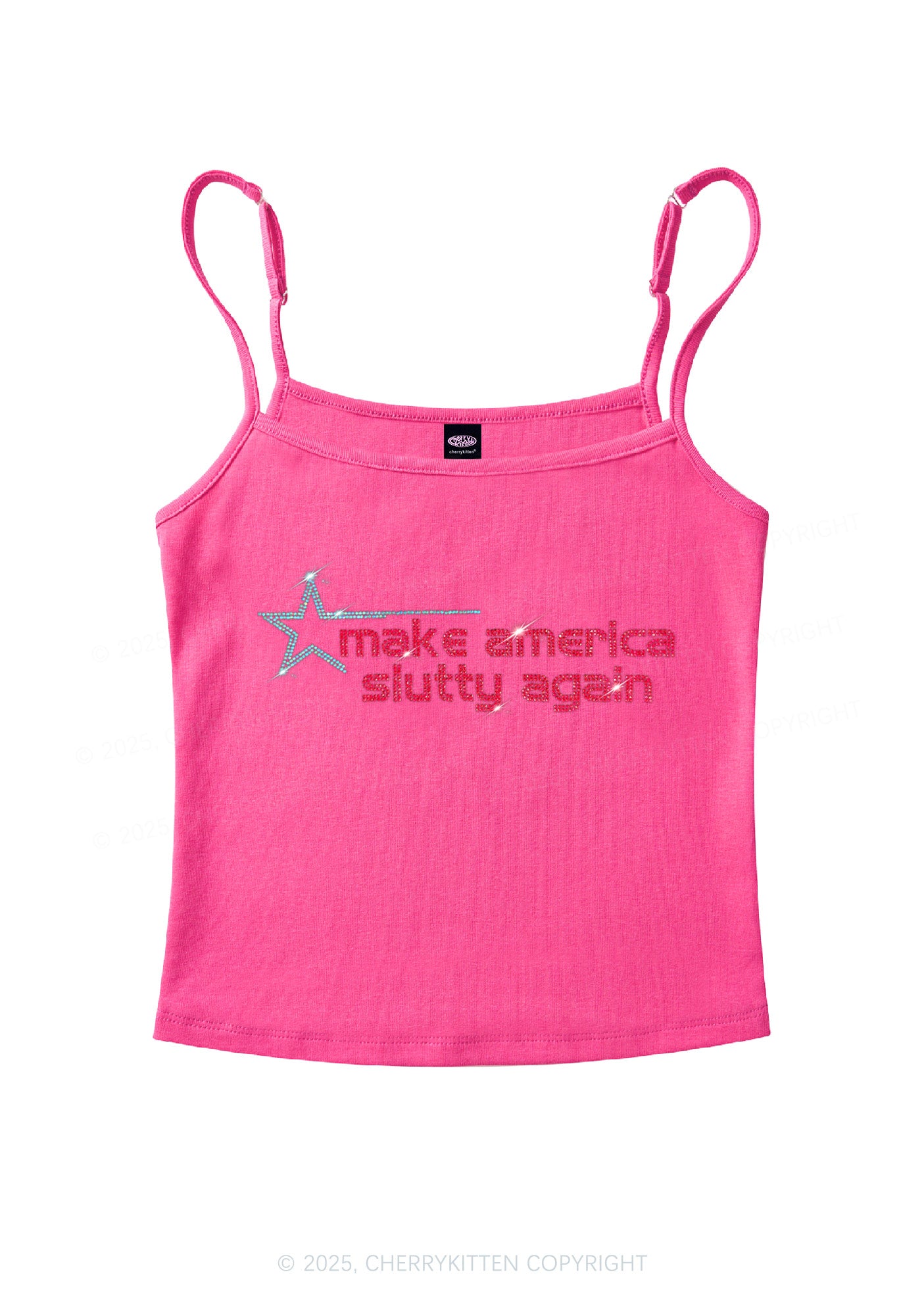 Rhinestone Make America Slxtty Again Y2K Spaghetti Strap Cami Cherrykitten