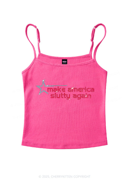 Rhinestone Make America Slxtty Again Y2K Spaghetti Strap Cami Cherrykitten