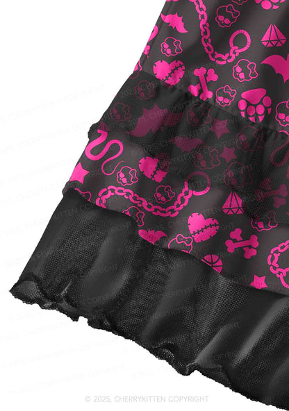 Chains And Bats Valentine's Day Y2K Print Mini Layered Skirt Cherrykitten