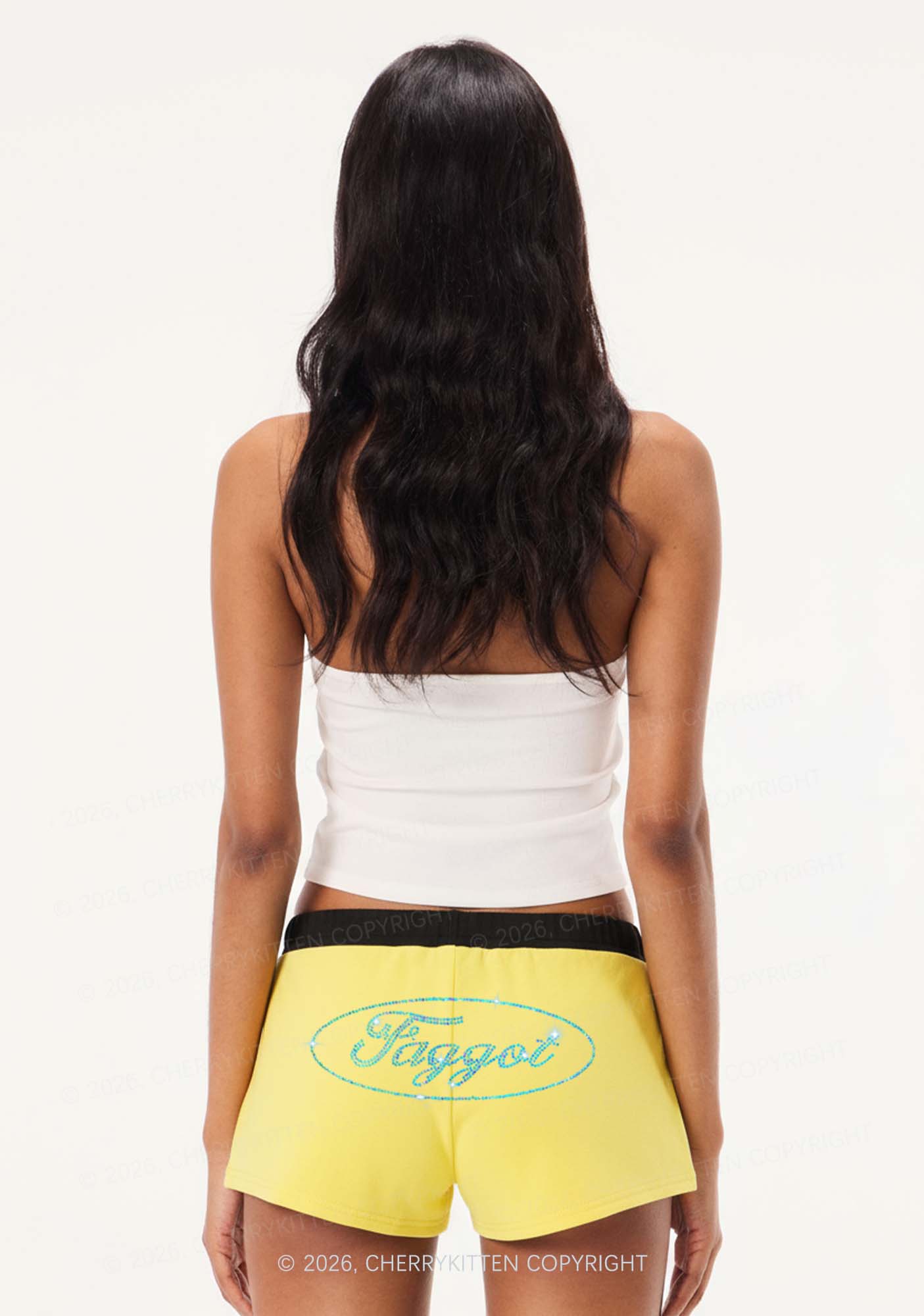 Rhinestone Oval Faggot Pride Y2K Drawstring Mini Shorts Cherrykitten