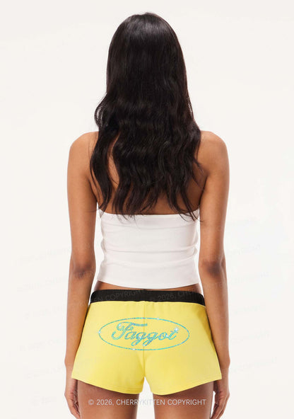 Rhinestone Oval Faggot Pride Y2K Drawstring Mini Shorts Cherrykitten