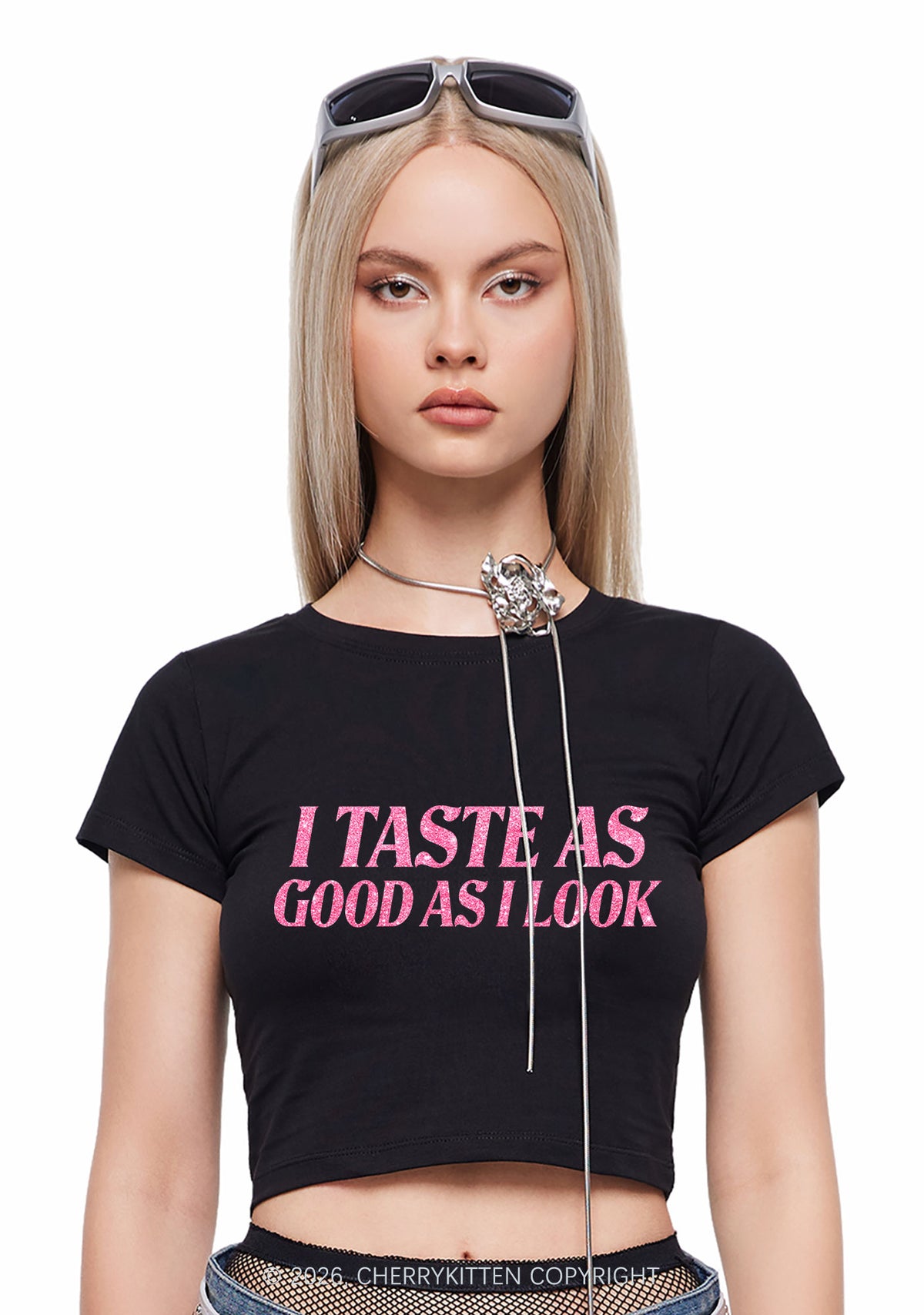Glitter I Taste Good Y2K Baby Tee Cherrykitten