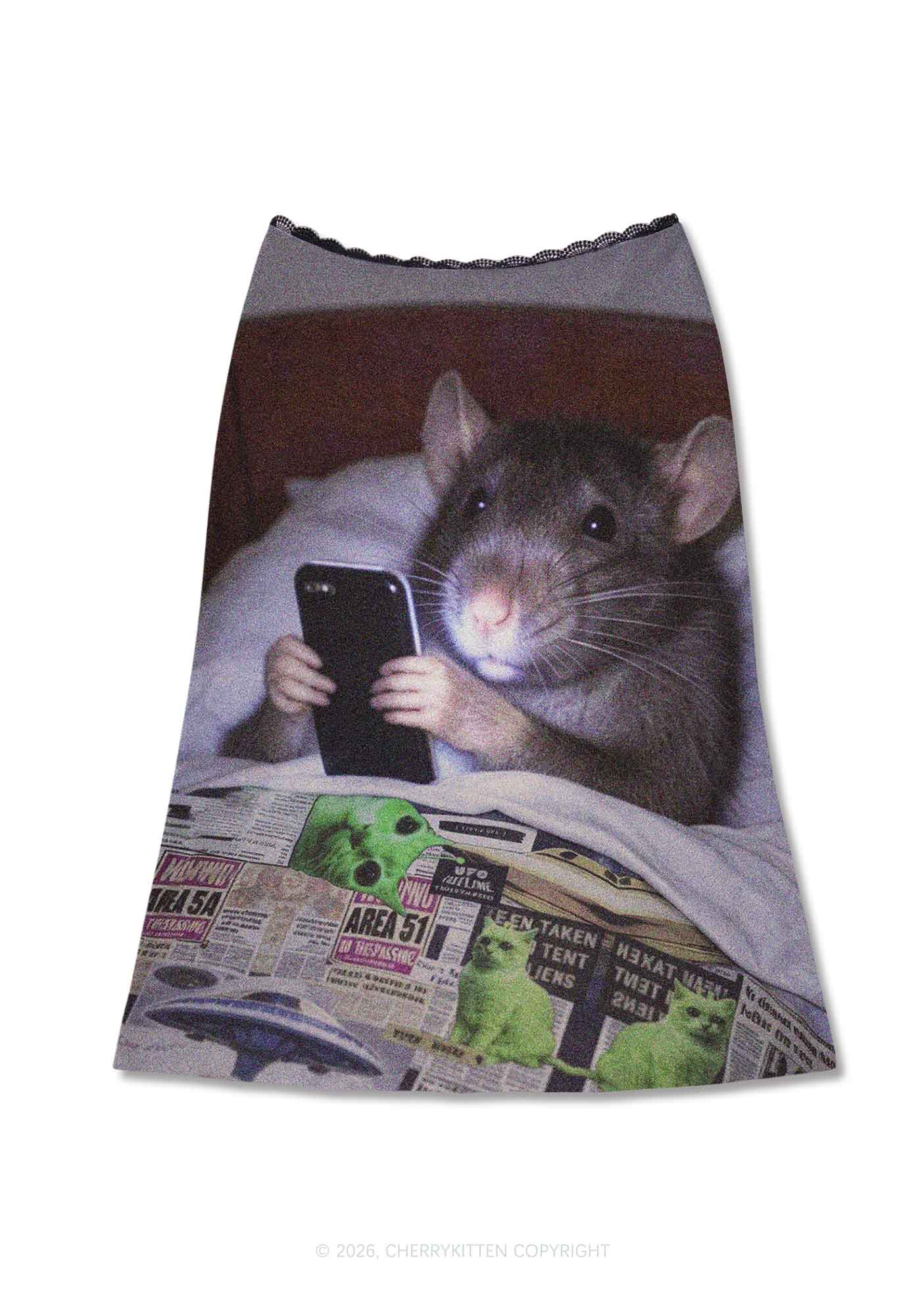 Bed Rat Smartphone Y2K Print Midi Skirt Cherrykitten