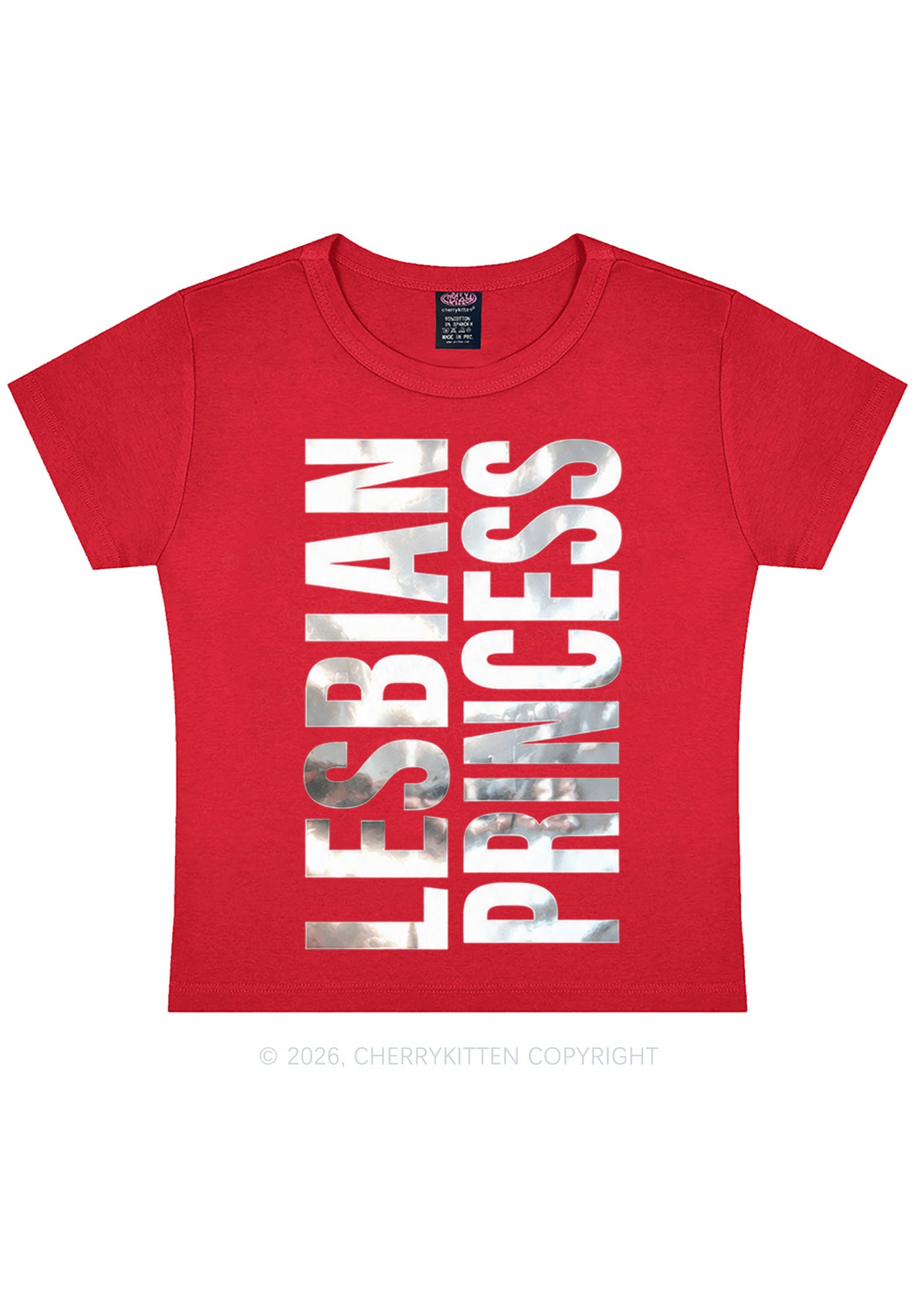 Lesbian Princess Pride Silver Foil Printed Y2K Baby Tee Cherrykitten