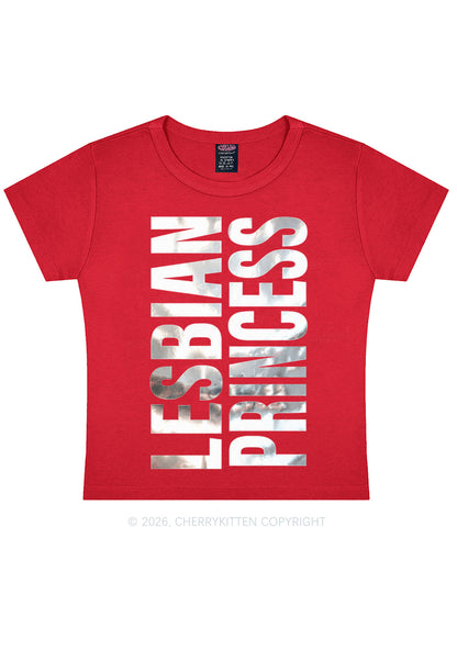 Lesbian Princess Pride Silver Foil Printed Y2K Baby Tee Cherrykitten