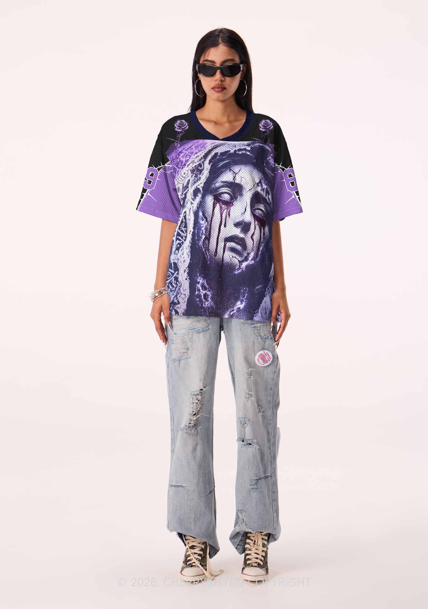 Halloween Weeping Veiled Woman Y2K Sport Jersey Shirts Cherrykitten