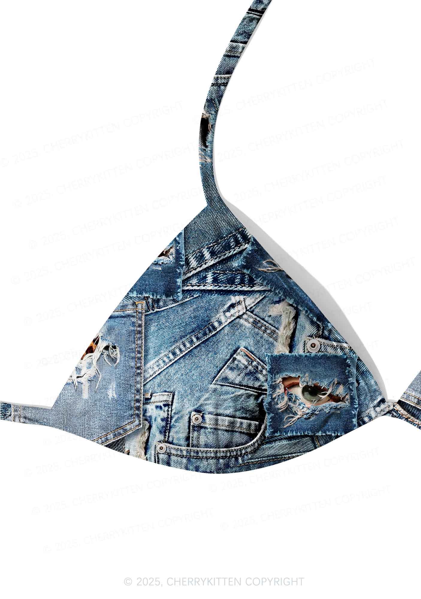 Denim Patchwork Y2K Print Bikini Set Cherrykitten