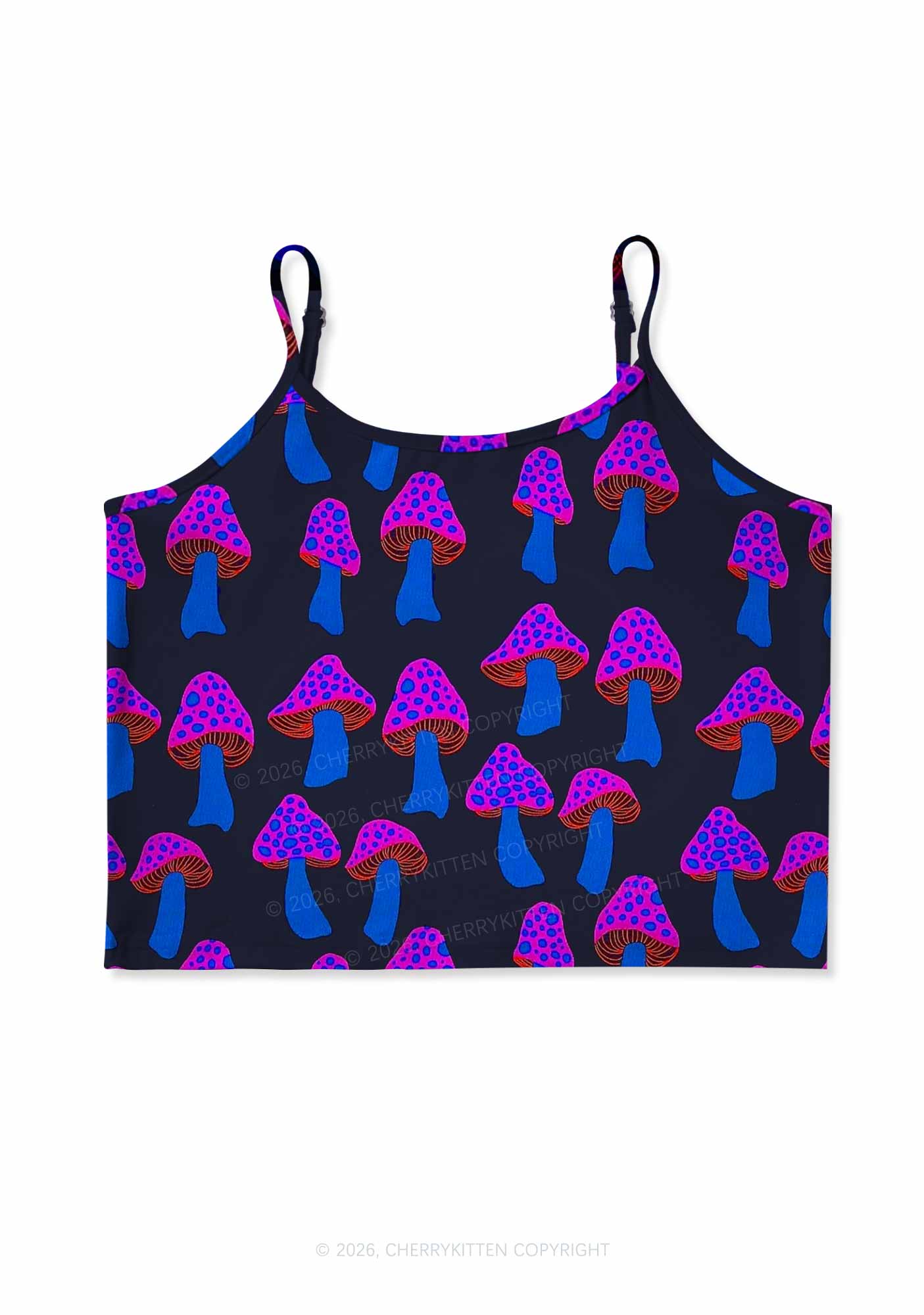 Blue Mushroom Y2K Print Cami Crop Top Cherrykitten