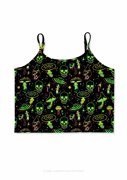 Neon Skull Mushroom Y2K Print Cami Crop Top Cherrykitten