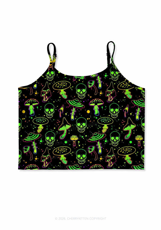 Neon Skull Mushroom Y2K Print Cami Crop Top Cherrykitten