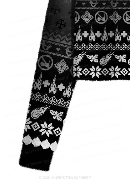 Black Freak Y2K Christmas Crop Knit Sweatshirt Cherrykitten